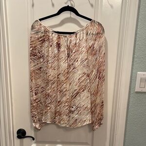 White House Black Market sz 12 Stylish Brown, Pink, and Cream Peasant Blouse